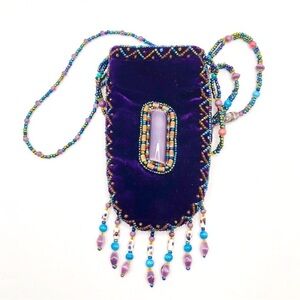 Bohemian purple velvet accessory, beaded mini purse